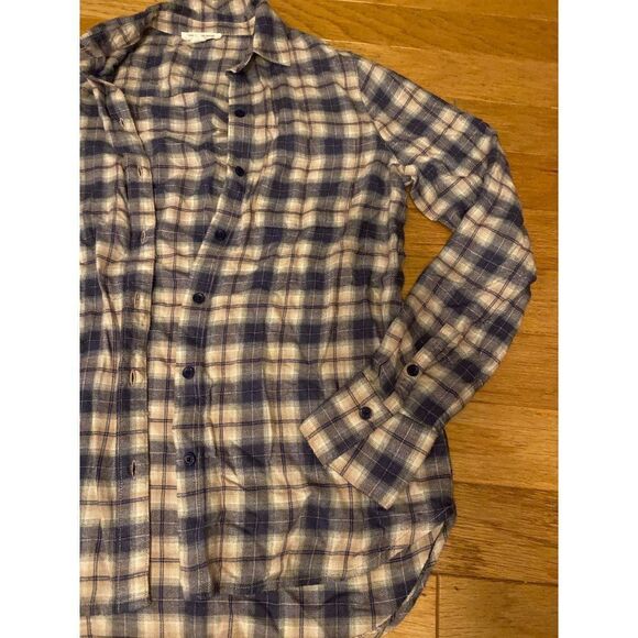 BeachLunchLounge women's soft plaid button down collared long sleeve shirt sz S - Picture 2 of 9